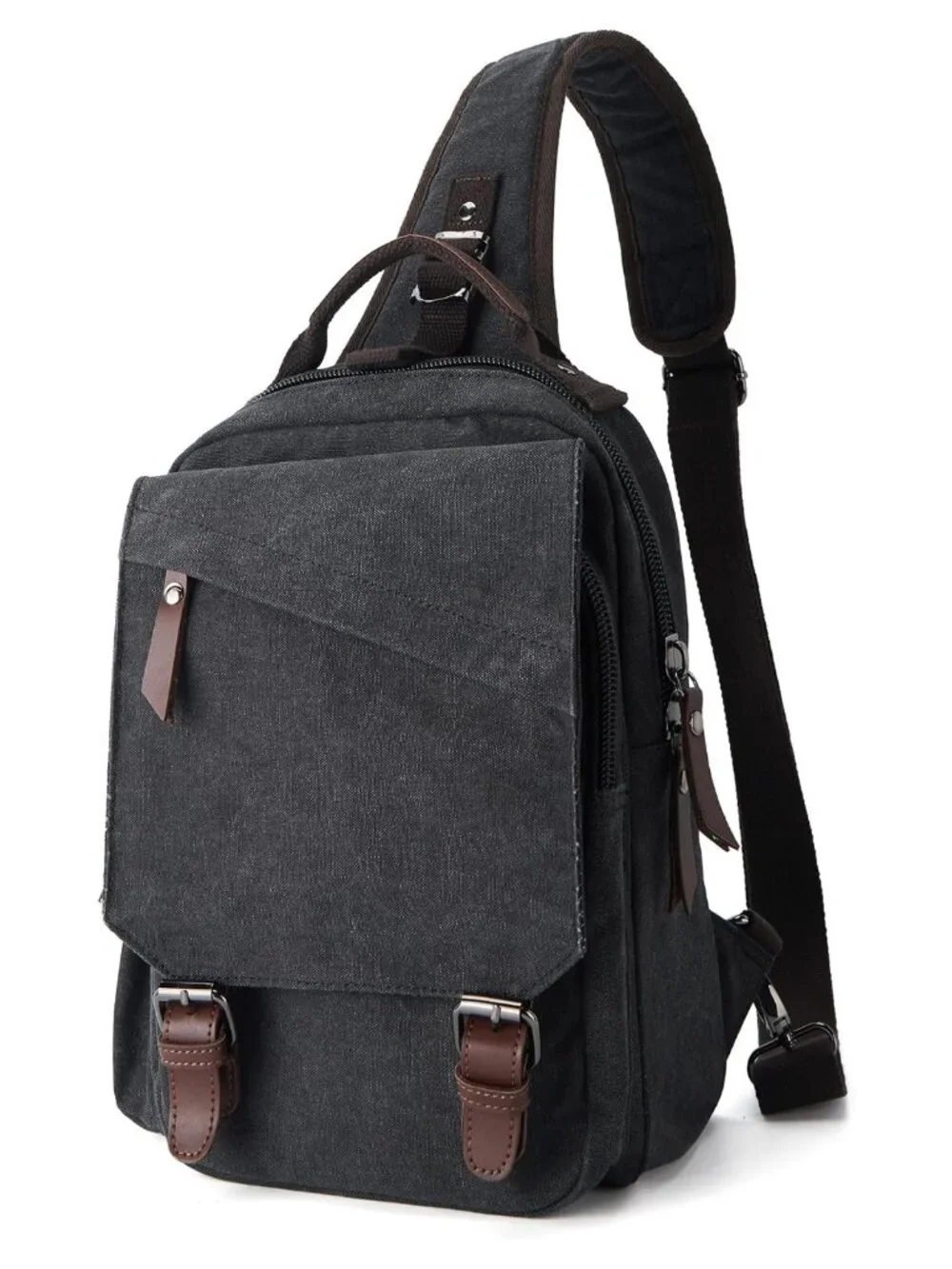 Unisex Canvas Messenger Bag Crossbody Sling Backpack PU Leather Travel